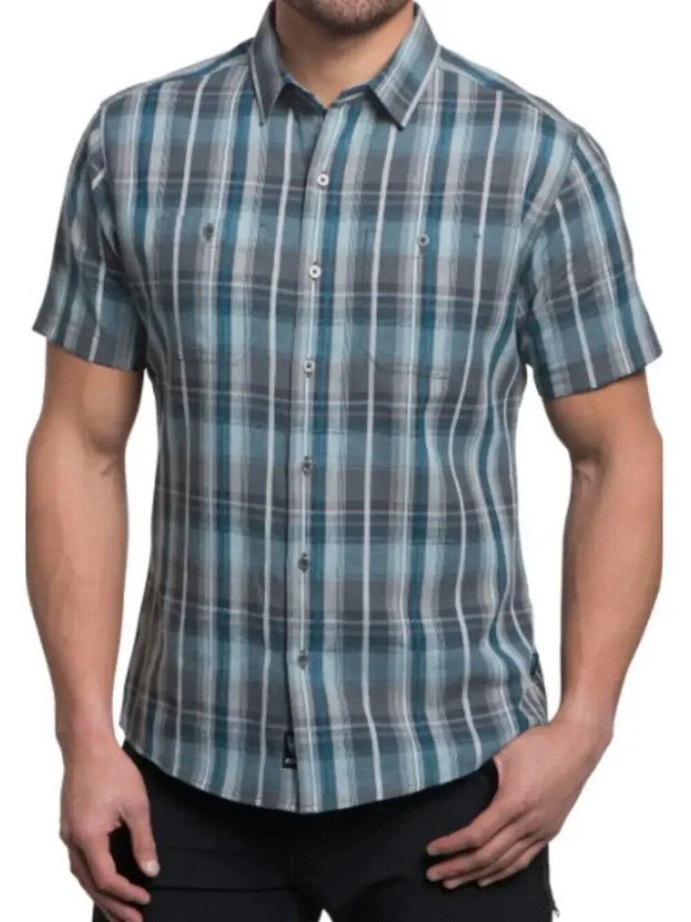 KUHL Skorpio Shirt Large Tall Plaid Linen Cotton Tapered Fit Button Down